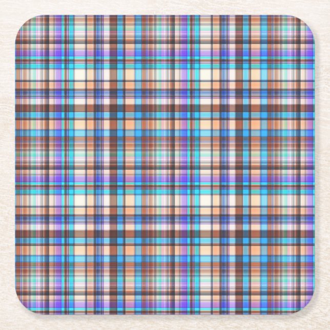 Posavasos Cuadrado De Papel Plaid Fabric Checkered Print Pattern-57688 (Anverso)