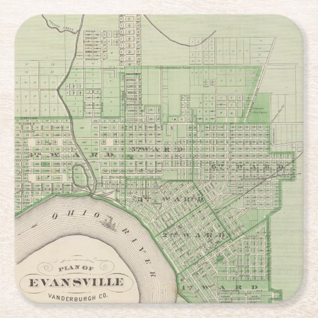 Posavasos Cuadrado De Papel Plan de Evansville, Vanderburgh Co (Anverso)