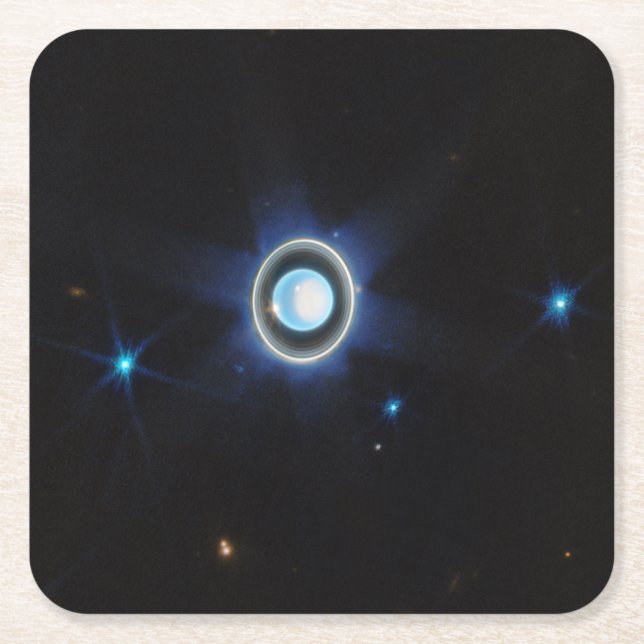 Posavasos Cuadrado De Papel Planeta Urano con anillos y lunas Imagen JWST (Anverso)