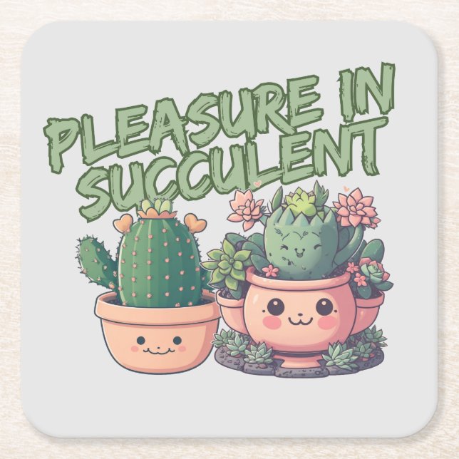 Posavasos Cuadrado De Papel Plantas suculentas (Anverso)
