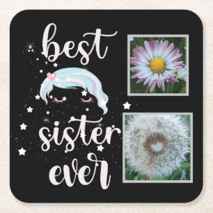 Posavasos Cuadrado De Papel Plantilla de fotos de hermanas cutas