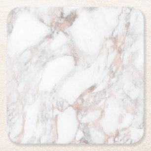 Posavasos Cuadrado De Papel Plantilla de moda Elegante Rosa Oro Mármol Blanco