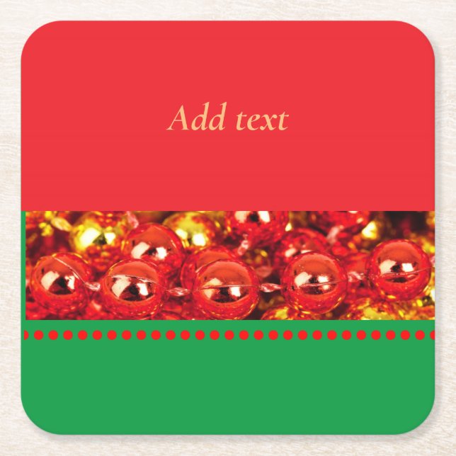 Posavasos Cuadrado De Papel Plantilla de Navidades rojos y verdes (Anverso)