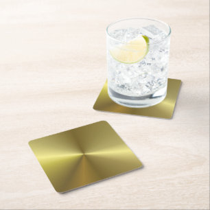 Posavasos Cuadrado De Papel Plantilla en blanco Faux Gold Metallic Look Elegan