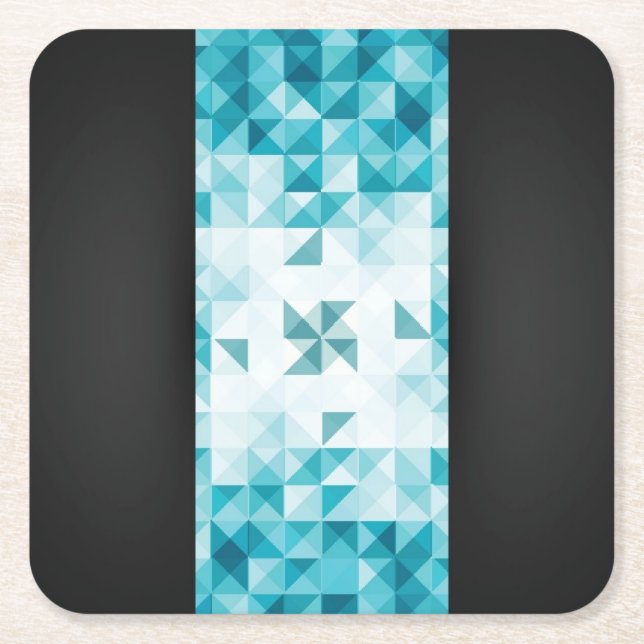 Posavasos Cuadrado De Papel Plantilla geométrica abstracta azul del fondo (Anverso)