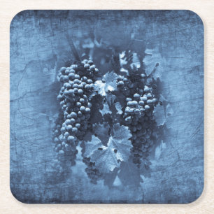 Posavasos Cuadrado De Papel Plaster de uvas azules vintage