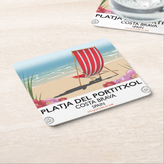 Posavasos Cuadrado De Papel Platja del Portitxol, Costa Brava, España