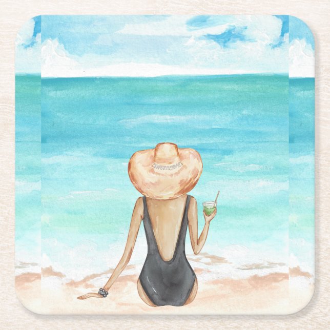 Posavasos Cuadrado De Papel playa (Anverso)