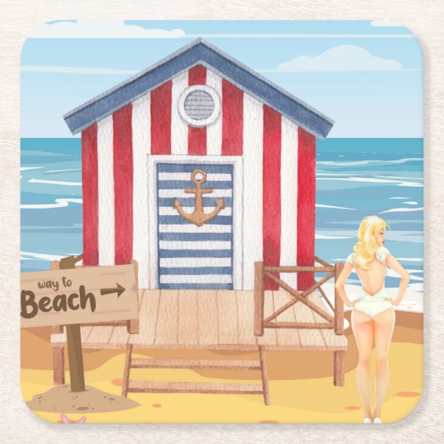 Posavasos Cuadrado De Papel playa (Anverso)