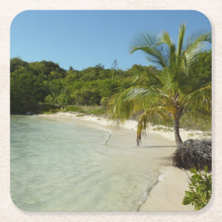 Posavasos Cuadrado De Papel Playa Antigua Hermoso Paisaje Tropical