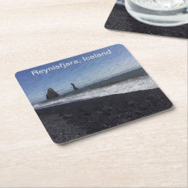 Posavasos Cuadrado De Papel Playa de arena negra, Islandia