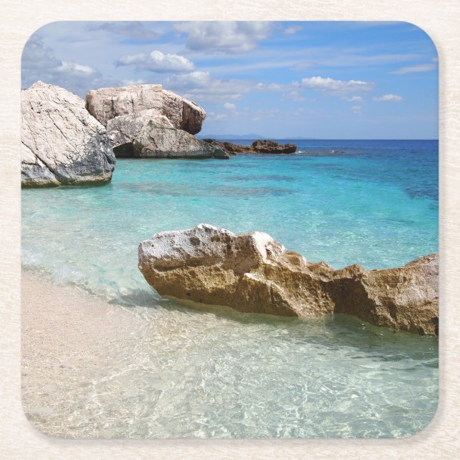 Posavasos Cuadrado De Papel Playa de Cala Mariolu, práctico de costa de (Anverso)