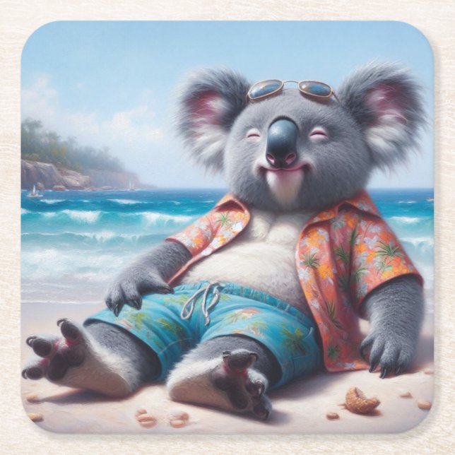 Posavasos Cuadrado De Papel Playa de Koala (Anverso)