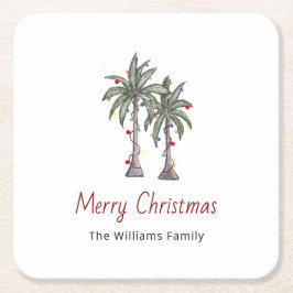 Posavasos Cuadrado De Papel Playa de palmeras tropicales de navidad