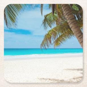 Posavasos Cuadrado De Papel Playa del Paraíso Tropical