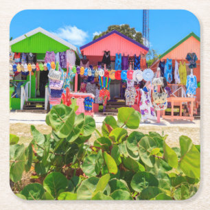 Posavasos Cuadrado De Papel Playa larga de madera coloreada multi de la bahía