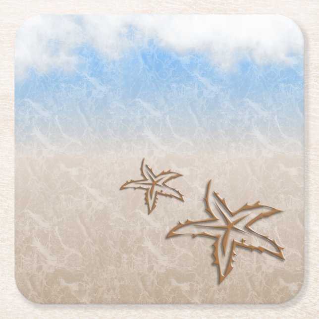 Posavasos Cuadrado De Papel Playa Starfish (Anverso)