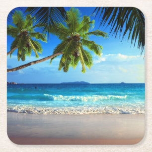 Posavasos Cuadrado De Papel Playa tropical del paraíso