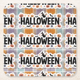 Posavasos Cuadrado De Papel Playful Halloween Plaid