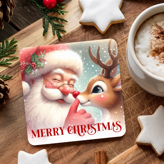 Posavasos Cuadrado De Papel Playful Santa and Rudolph Festive Drink Coasters (Playful Santa and Rudolph Festive Drink Coasters)