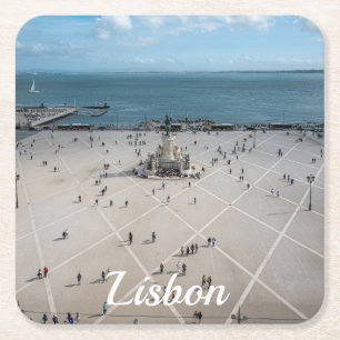 Posavasos Cuadrado De Papel Plaza de Comercio desde arriba en Lisboa, Portugal