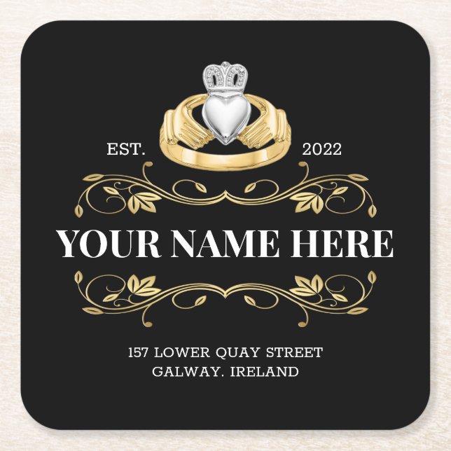 Posavasos Cuadrado De Papel Plaza de diseño del estilo del anillo de claddagh  (Anverso)