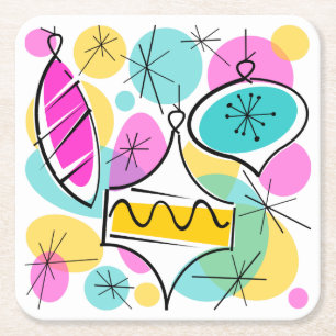Posavasos Cuadrado De Papel Plaza de montaña Retro Tree Baubles