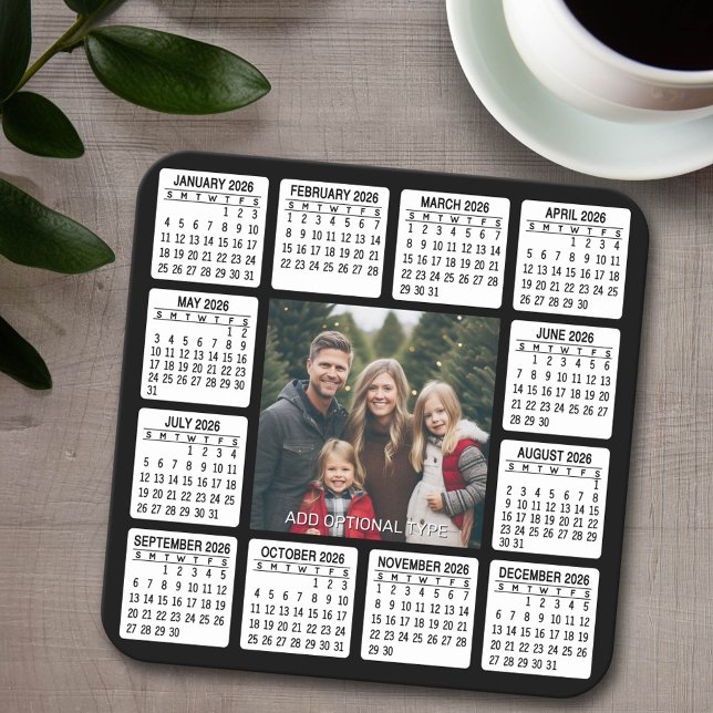 Posavasos Cuadrado De Papel Plaza del calendario con foto en el centro (2026 Calendar on a Coaster)