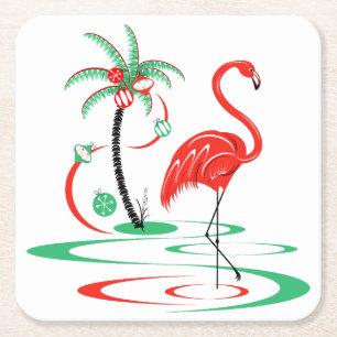 Posavasos Cuadrado De Papel Plaza Flamingo de los Navidades Rojos