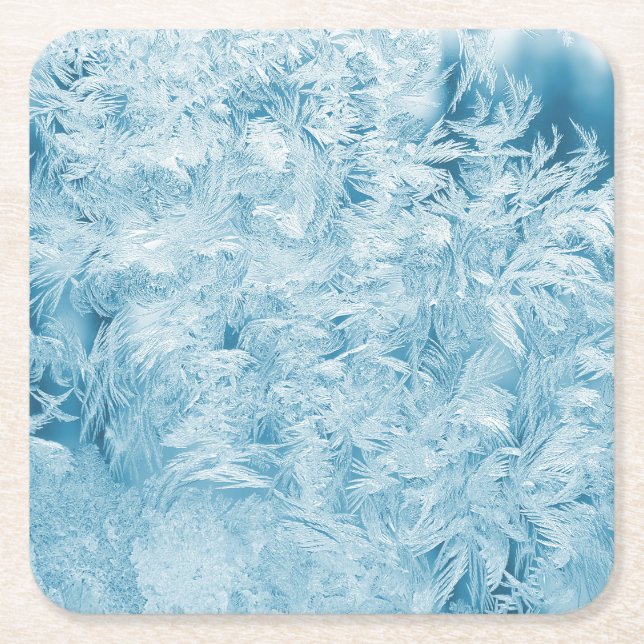 Posavasos Cuadrado De Papel plumas azules abstractas y copos de nieve (Anverso)
