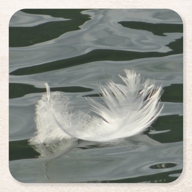 Posavasos Cuadrado De Papel plumas blancas de bonito (Anverso)
