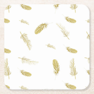 Posavasos Cuadrado De Papel Plumas de oro