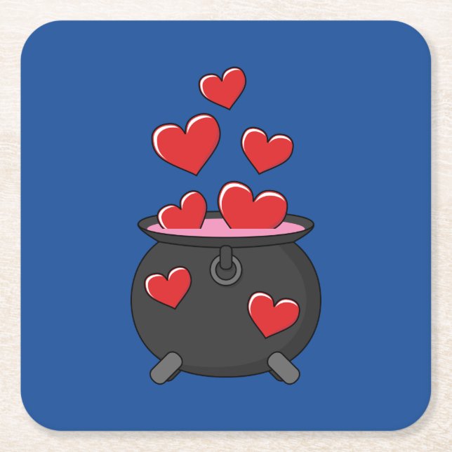 Posavasos Cuadrado De Papel Poción de amor de corazón (Anverso)