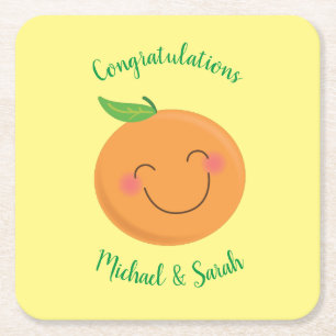 Posavasos Cuadrado De Papel Poco Cutie Tangerine Baby Shower Sexo Neutral