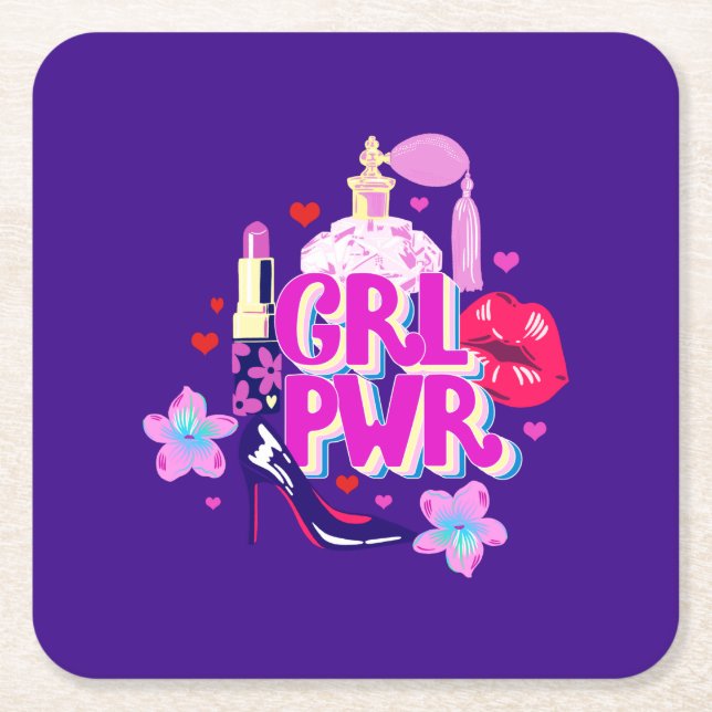Posavasos Cuadrado De Papel Poder de chicas (Anverso)