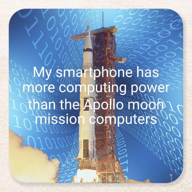 Posavasos Cuadrado De Papel Poder informático Apolo 11 (Anverso)