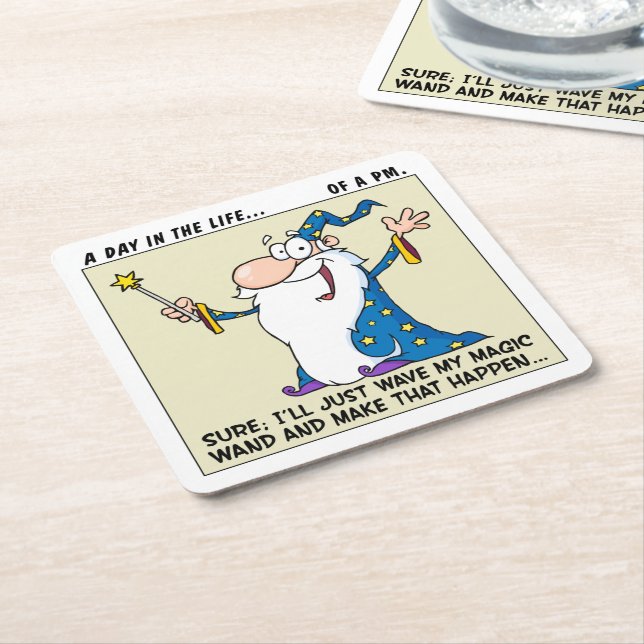 Posavasos Cuadrado De Papel Poderes mágicos del gestor de proyecto (En perspectiva)