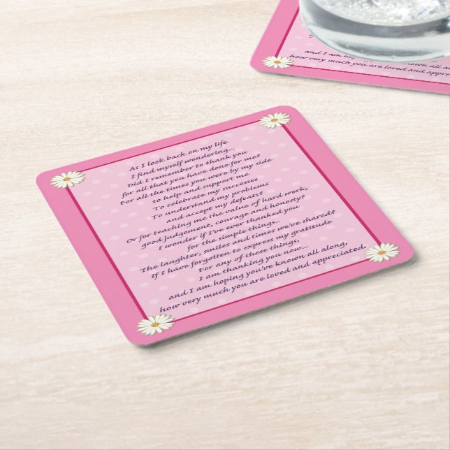 Posavasos Cuadrado De Papel Poema del Día de la Madre (En perspectiva)