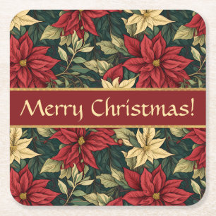 Posavasos Cuadrado De Papel Poinsettia de Navidad Personalizada de William Mor