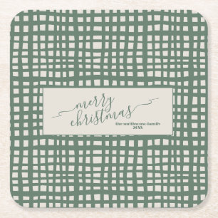 Posavasos Cuadrado De Papel Poinsettia Sage Ivory Navidad elegante