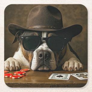 Posavasos Cuadrado De Papel Póker Blackjack Occidental Pitbull Adorable