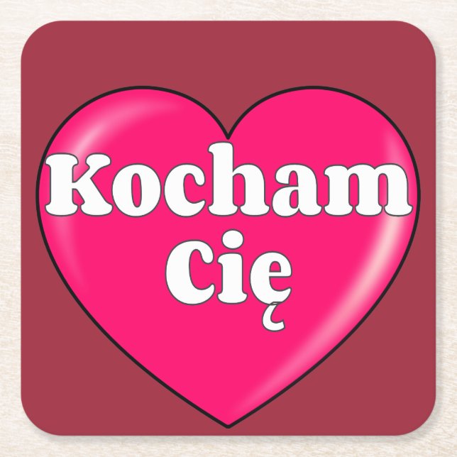 Posavasos Cuadrado De Papel Polaco - Te amo (Anverso)