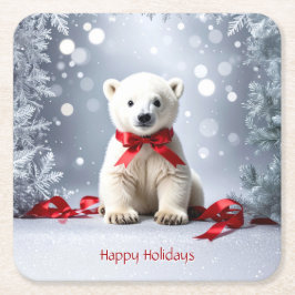 Posavasos Cuadrado De Papel Polar Bear Christmas Holiday Paper Coaster