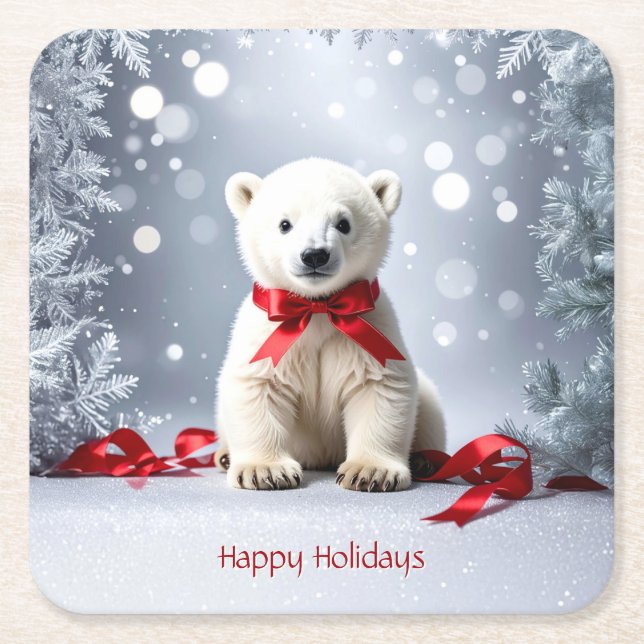 Posavasos Cuadrado De Papel Polar Bear Christmas Holiday Paper Coaster (Anverso)