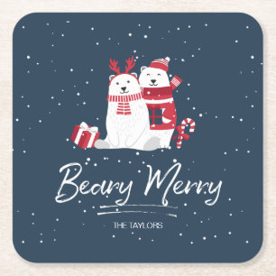 Posavasos Cuadrado De Papel Polar Beary Merry Christmas ID851