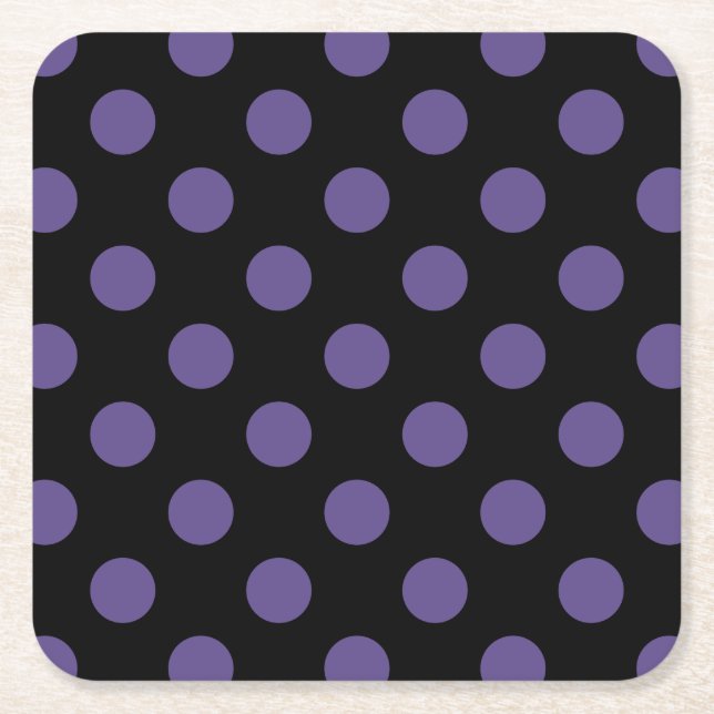 Posavasos Cuadrado De Papel Polka ultravioleta sobre negro (Anverso)