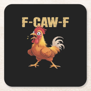 Posavasos Cuadrado De Papel Pollo divertido F-Caw-F estilo retro