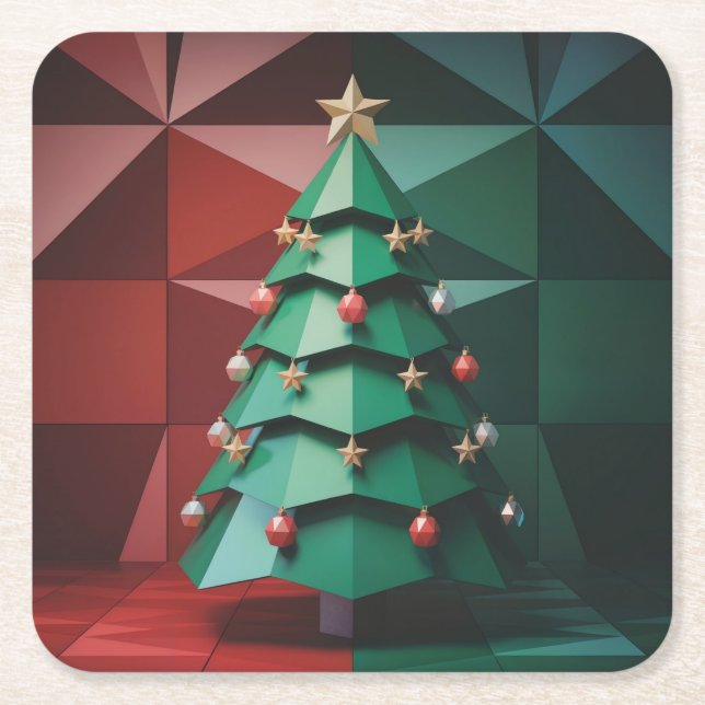 Posavasos Cuadrado De Papel  Polygonal Christmas Tree In Room Coaster Set (Anverso)