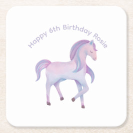 Posavasos Cuadrado De Papel Pony mágico pastel personalizable