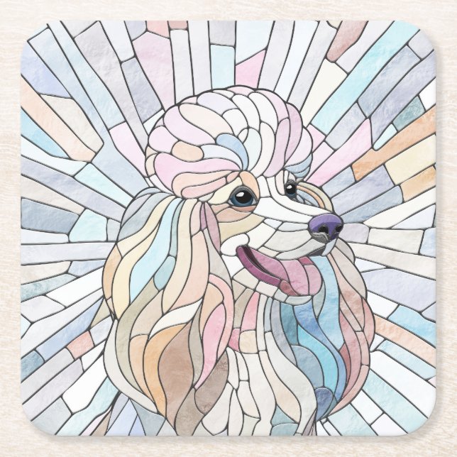 Posavasos Cuadrado De Papel Poodle - arte en mosaico pastel (Anverso)